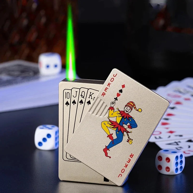 Creative Playing Cards Ace of Spades Lighter Butane Windproof Straight Metal Lighter Metal Fun Gift for Men Smoking Accessories