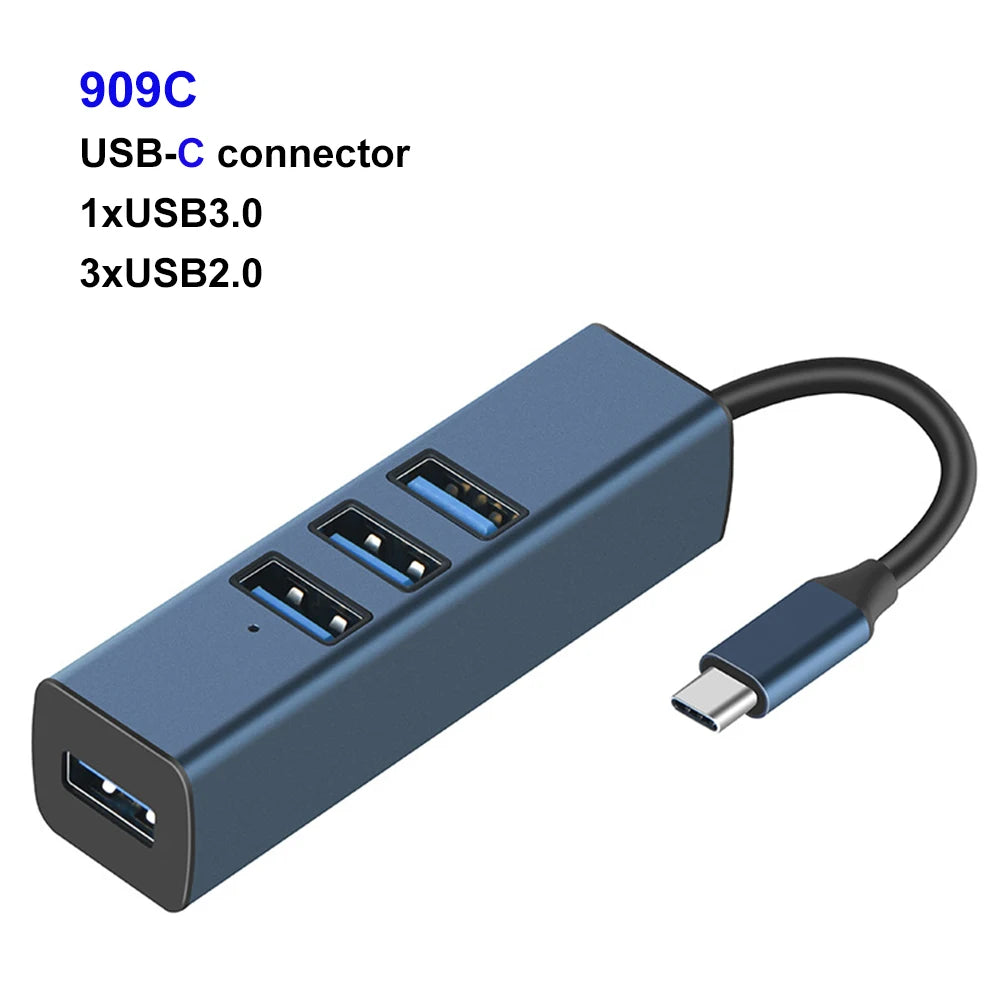 MZX USB A 3.0 Hub Aluminum Multi Ports Splitter Concentrator Quick PD Charger Power Adapter C Multiple Expander Hubs With Switch