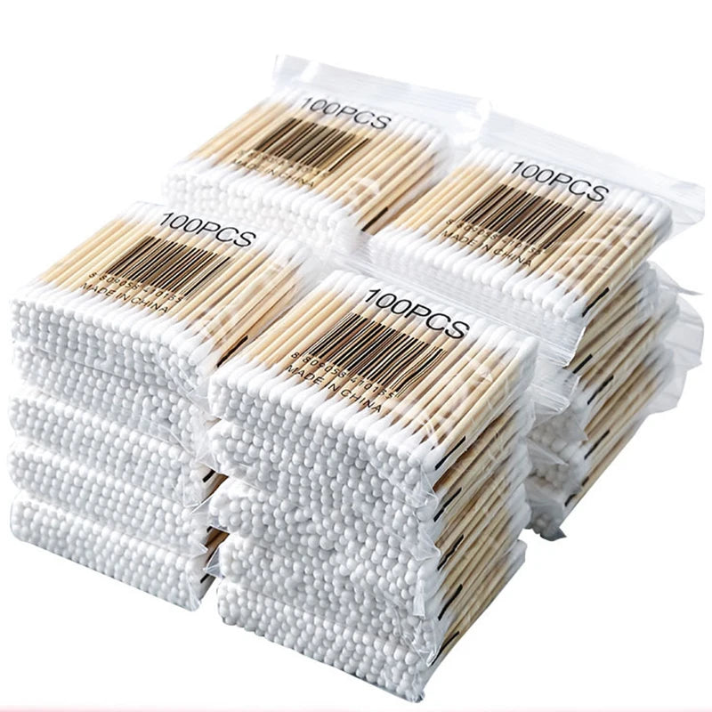100pcs Disposable Double-ended Cotton Swabs for Ear Cleaning and Makeup Removal