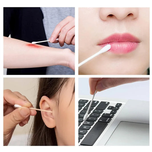 100pcs Disposable Double-ended Cotton Swabs for Ear Cleaning and Makeup Removal